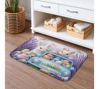 Tapis de bain à séchage rapide motif lapin de Pâques, motif floral lavande, absorbant, antidérapant, décoration printanière, flanelle lavable, 50,8 x 81,3 cm