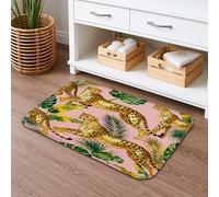 Tapis de bain à séchage rapide, motif léopard pêche, style jungle tropicale, absorbant, antidérapant, tapis de bain décoratif d'été en flanelle lavable pour salle de bain et toilettes, 40,6 x 61 cm