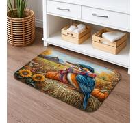 Tapis de bain à séchage rapide motif oiseau d'automne coloré Kingfisher tournesol absorbant antidérapant en flanelle lavable pour salle de bain et toilettes 50,8 x 81,3 cm