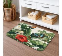 Tapis de bain à séchage rapide, motif papillon tropical, feuille florale vibrante, antidérapant, lavable, en flanelle, pour salle de bains, toilettes, toilettes, 50,8 x 81,3 cm