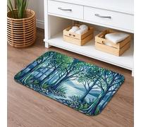 Tapis de bain à séchage rapide, motif paysage de forêt, motif abstrait, feuilles vertes abstraites, antidérapant, lavable en flanelle pour salle de bains, toilettes, toilettes, 40,6 x 61 cm