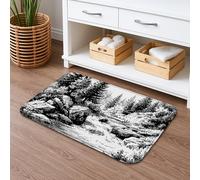 Tapis de bain à séchage rapide, motif paysage naturel, vintage, noir, blanc, forêt, absorbant, antidérapant, lavable en toutes saisons, 40,6 x 61 cm