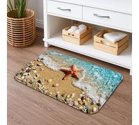 Tapis de bain à séchage rapide, motif plage côtière, étoiles de mer, sable et mer, antidérapant, lavable, pour salle de bain et toilettes, 40,6 x 61 cm