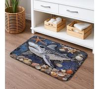 Tapis de bain à séchage rapide, motif requins et coquillages, décoratif, antidérapant, lavable en mousse à mémoire de forme, pour salle de bains et toilettes, 50,8 x 81,3 cm