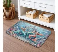 Tapis de bain à séchage rapide, motif sirène océan, art sous-marin, absorbant, antidérapant, tapis de bain décoratif d'été lavable en flanelle pour salle de bain et toilettes, 40,6 x 61 cm