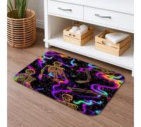 Tapis de bain à séchage rapide, motif squelettes lumineux dans l'obscurité, antidérapant, en flanelle, lavable pour salle de bain, toilettes, décoration d'Halloween 50,8 x 81,3 cm