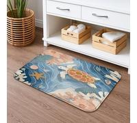 Tapis de bain à séchage rapide, motif tortue de mer, vagues de l'océan, antidérapant, lavable, en flanelle, pour salle de bains, toilettes, toilettes, corail, 40,6 x 61 cm
