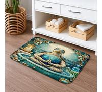 Tapis de bain à séchage rapide motif tortue méditative, antidérapant, lavable, motif artistique bleu océan, 50,8 x 81,3 cm