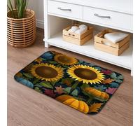 Tapis de bain à séchage rapide motif tournesol automne - Moisson florale vibrante - Absorbant et antidérapant - Rustique - Lavable - Pour salle de bain et toilettes - 40,6 x 61 cm