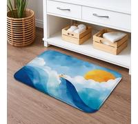 Tapis de bain à séchage rapide, motif vagues de l'océan, bleu aquarelle, absorbant, antidérapant, lavable, pour décoration de salle de bain, 40,6 x 61 cm