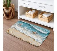 Tapis de bain à séchage rapide motif vagues de plage - Motif côtière - Étoile de mer et océan - Antidérapant - Lavable - Pour salle de bains et toilettes - 50,8 x 81,3 cm
