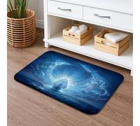 Tapis de bain à séchage rapide motif vagues nautiques, antidérapant, absorbant, antidérapant, lavable en flanelle pour salle de bains et toilettes, bleu océan 50,8 x 81,3 cm