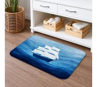 Tapis de bain à séchage rapide motif vagues nautiques bleu océan 40,6 x 61 cm