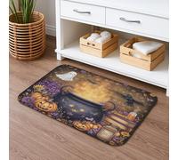 Tapis de bain à séchage rapide pour Halloween, motif citrouille, fantôme, floral, antidérapant, en flanelle, lavable pour salle de bain, toilettes, toilettes, décoration 50,8 x 81,3 cm