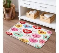 Tapis de bain à séchage rapide pour la Saint-Valentin avec messages d'amour colorés, absorbant, antidérapant, lavable en flanelle pour décoration de salle de bain, 40,6 x 61 cm