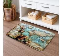 Tapis de bain à séchage rapide sur le thème de la carte du monde vintage, motif carte du monde antique floral, absorbant, antidérapant, tapis de bain rétro en mousse à mémoire de forme lavable pour