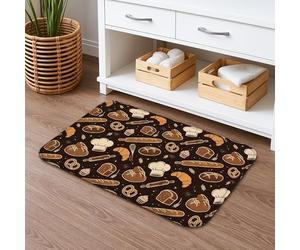 Tapis de bain à séchage rapide sur le thème de la cuisson - Motif rétro marron pâtissier - Absorbant et antidérapant - En flanelle - Lavable - Pour cuisine et salle de bain - 40,6 x 61 cm