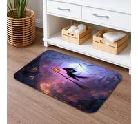 Tapis de bain à séchage rapide sur le thème d'Halloween, sorcière enchantée et balai décoratif, antidérapant, tapis de bain effrayant en mousse à mémoire de forme, lavable pour salle de bain