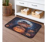 Tapis de bain à séchage rapide sur le thème d'Halloween, vache sorcière des Highlands, citrouille, floral, absorbant, antidérapant, lavable en flanelle pour salle de bain et toilettes, 40,6 x 61 cm