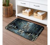 Tapis de bain à séchage rapide sur le thème squelette gothique vintage Halloween absorbant, antidérapant, en flanelle, lavable pour salle de bain et toilettes, décoration 40,6 x 61 cm