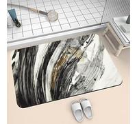 Tapis de Bain Absorbant en Diatomite 40x60cm Stone Tapis Salle de Bain Antidérapant et Séchage Rapide, Ultra Mince Bath Mat Facile à Nettoyer Microfibre Lavable pour Douche Baignoire Encre 6-95