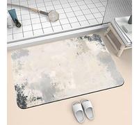 Tapis de Bain Absorbant en Diatomite 50x80cm Stone Tapis Salle de Bain Antidérapant et Séchage Rapide, Ultra Mince Bath Mat Facile à Nettoyer Microfibre Lavable pour Douche Baignoire Encre 6-91