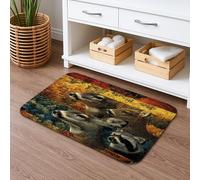 Tapis de bain absorbant et antidérapant en mousse à mémoire de forme sur le thème de l'automne, motif forêt sauvage, cerf rustique et raton laveur, décoration de salle de bain, 50,8 x 81,3 cm