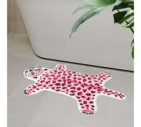 Tapis de bain amusant à motif léopard rose pour salle de bain, joli tapis de salle de bain antidérapant et absorbant en forme d'animal pour décoration de salle de bain, esthétique, peluche, lavable en