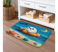 Tapis de bain amusant à séchage rapide, motif fantôme de dessin animé avec boisson et éléments marins, tapis de bain amusant en flanelle lavable pour salle de bain, toilettes, toilettes, décoration