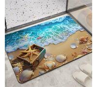 Tapis de Bain Antidérapant 120x170cm Grand Tapis Salle de Bain Diatomite Microfibre Super Absorbant à Séchage Rapide Bath Mat Facile à Nettoyer Lavable Rug pour Portes Baignoire Douche Seashores 5-845