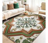 Tapis de Bain Antidérapant 60 x 90 cm - Tapis de Flanelle Douce à Séchage Rapide avec Motif Fleurs rétro symétriques pour Salle de BainCuisine Salon Chambre Vert