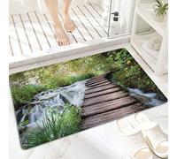 Tapis de Bain Antidérapant 60x100cm,Passerelle en bois de la jungle le long du r,Tapis de Sol Lavable en Machine avec Microfibre Douces Absorbant l'eau pour la Baignoire, la Douche et la Salle de Bain