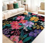 Tapis de Bain Antidérapant 80 x 150 cm - Tapis de Flanelle Douce à Séchage Rapide avec Motif Fleurs fraîches et éclatantes pour Salle de BainCuisine Salon Chambre Multicolore
