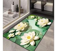Tapis de Bain Antidérapant Absorbant Tapis Salle de Bains, Tapis de Douche Lavable, 50x80cm Tapis de Salle de Bain Petit Tapis Taille, Tapis de Bain Pierre Soft Bathroom Floor Mat, Lotus Flower