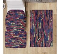 Tapis de Bain Antiderapant Bandes Bleues Oranges Tapis Toilette WC Contour Mousse Mémoire Absorbant Séchage Rapide Lavable Couvercle pour Abattant WC 3 Pièces Décoration Maison 45x75 cm