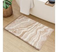 Tapis de Bain Antiderapant Beige Rayures Blanches Tapis Douche Antidérapant Moelleux Microfibre Tapis Salle de Bain Lavable Machine Bath Mat Absorbant d'eau Epais Rug 50x80cm