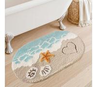 Tapis de bain antidérapant - Doux et super absorbant pour salle de bain, cuisine et entrée | Décoration de plage à séchage rapide avec motif étoile de mer et coquillage (L)