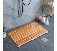 Tapis de bain antidérapant en bois 80 x 70 cm à séchage rapide avec trou de drainage et robuste pour une utilisation en intérieur, parfait pour la décoration de salle de bain et sûr