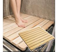 Tapis de bain antidérapant en bois massif de qualité supérieure, égouttoir de douche imperméable 71 x 101 cm, élégant tapis de salle de bain avec poignée et repose-pieds pour plus de sécurit
