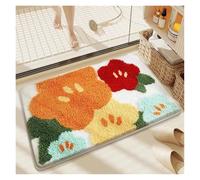 Tapis de bain antidérapant en microfibre haute absorption - Motif floral et peluche - Décoration d'intérieur tendance et épaisse (orange, 50 x 80 cm)