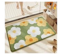 Tapis de bain antidérapant en microfibre haute absorption - Tapis de salle de bain en peluche florale épaisse et tendance (jaune, 40 x 60 cm)