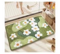 Tapis de bain antidérapant en microfibre haute absorption - Tapis de salle de bain en peluche florale épaisse et tendance (vert, 40 x 60 cm)