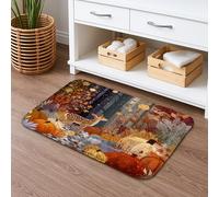 Tapis de bain antidérapant en mousse à mémoire de forme de cerf de forêt d'automne et citrouilles rustiques pour salle de bain, toilettes, toilettes, décoration 50,8 x 81,3 cm