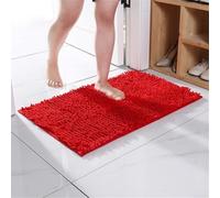 Tapis de bain antidérapant et absorbant avec tissu chenille et dos antidérapant en TPR, tapis rectangulaire conçu pour éviter les chutes et garder les sols secs (rouge vif)