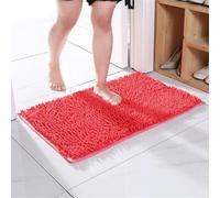 Tapis de bain antidérapant et absorbant avec tissu chenille et dos antidérapant en TPR, tapis rectangulaire conçu pour éviter les chutes et garder les sols secs (orange rouge)