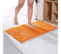Tapis de bain antidérapant et absorbant avec tissu chenille et dos antidérapant en TPR, tapis rectangulaire conçu pour éviter les chutes et garder les sols secs (orange)