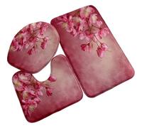 Tapis de Bain Antiderapant Fleur Rose Rétro Tapis Toilette WC Contour Mousse Mémoire Absorbant Séchage Rapide Lavable Couvercle pour Abattant WC 3 Pièces Décoration Maison 45x75 cm