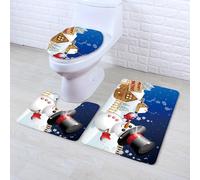 Tapis de Bain Antiderapant Flocons De Neige Bleus Tapis Toilette WC Contour Mousse Mémoire Absorbant Séchage Rapide Lavable Couvercle pour Abattant WC 3 Pièces Décoration Maison 45x75 cm