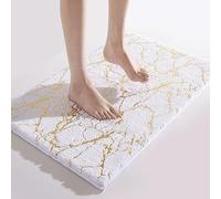 Tapis de Bain Marbre Blanc Antiderapant, Douillet, Absorbant, Lavable en Machine, Microfibre 50x80cm