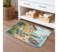 Tapis de bain antidérapant motif loup plage d'été 40,6 x 61 cm, motif chalet de plage tropical, imprimé animal amusant, séchage rapide, flanelle lavable, décoration de salle de bain et toilettes